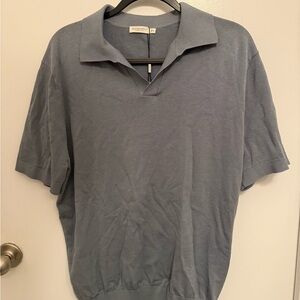 Suitsupply Light Blue Buttonless Polo — Cotton Silk — Size XL — NWT